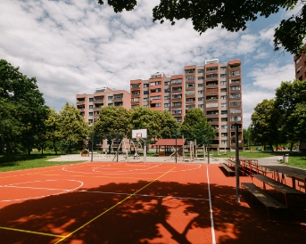 Urejena zelenica ob stavbi